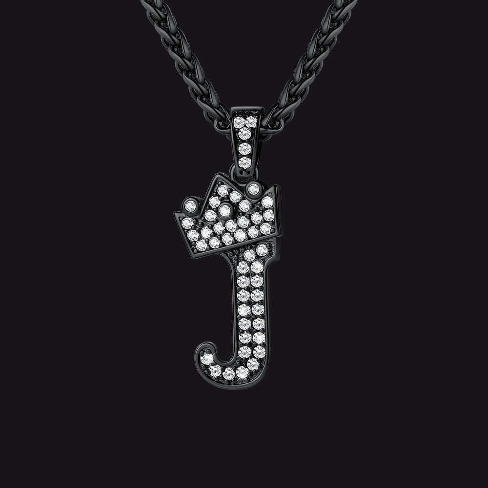 Sparkly Bling Crown Diamond Initial Letther Necklace for