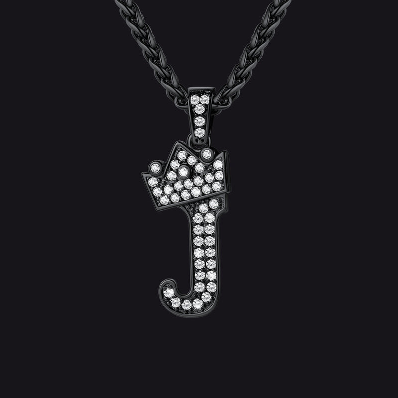 Sparkly Bling Crown Diamond Initial Letther Necklace for