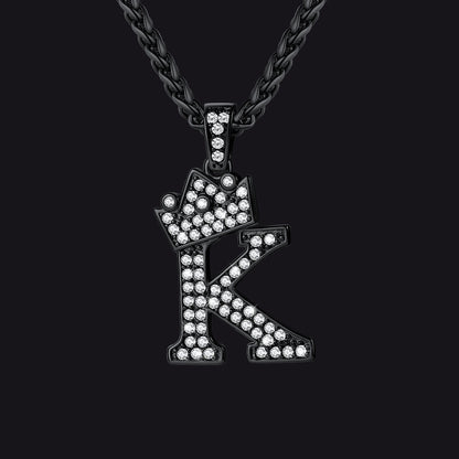 Sparkly Bling Crown Diamond Initial Letther Necklace for
