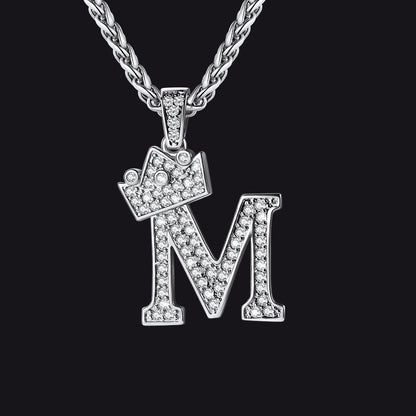 Sparkly Bling Crown Diamond Initial Letther Necklace for