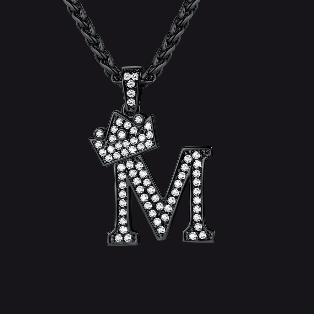 Sparkly Bling Crown Diamond Initial Letther Necklace for