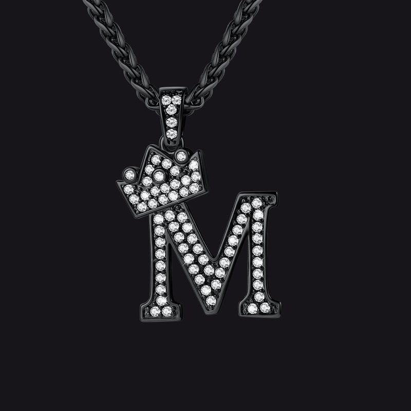 Sparkly Bling Crown Diamond Initial Letther Necklace for