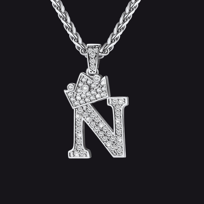Sparkly Bling Crown Diamond Initial Letther Necklace for