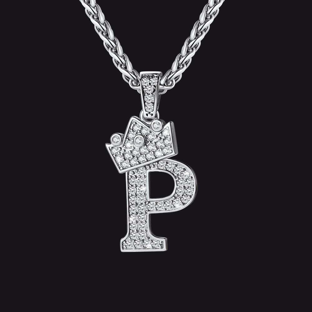 Sparkly Bling Crown Diamond Initial Letther Necklace for