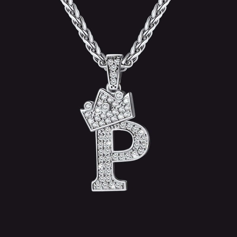 Sparkly Bling Crown Diamond Initial Letther Necklace for