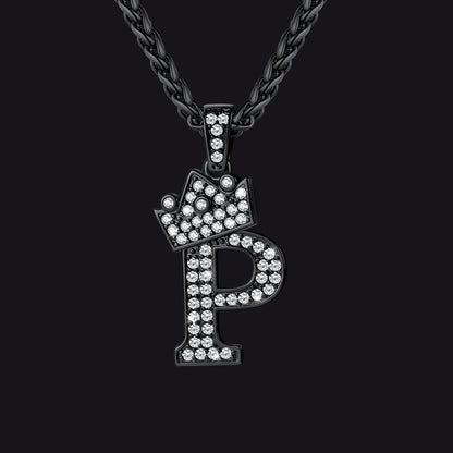 Sparkly Bling Crown Diamond Initial Letther Necklace for