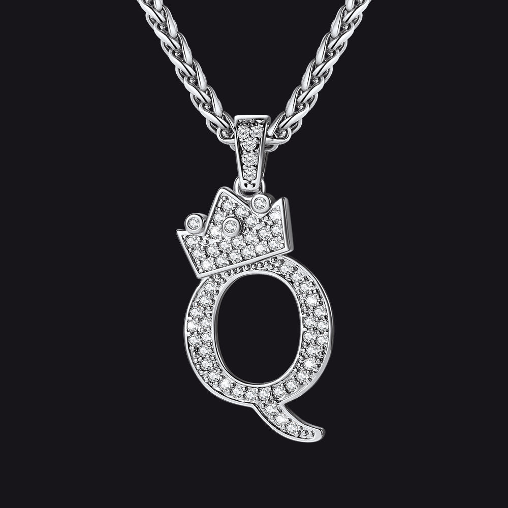 Sparkly Bling Crown Diamond Initial Letther Necklace for