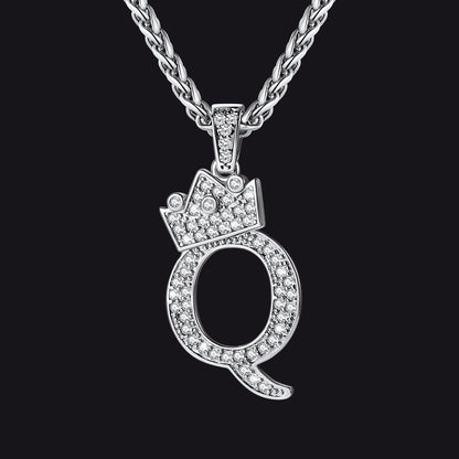 Sparkly Bling Crown Diamond Initial Letther Necklace for