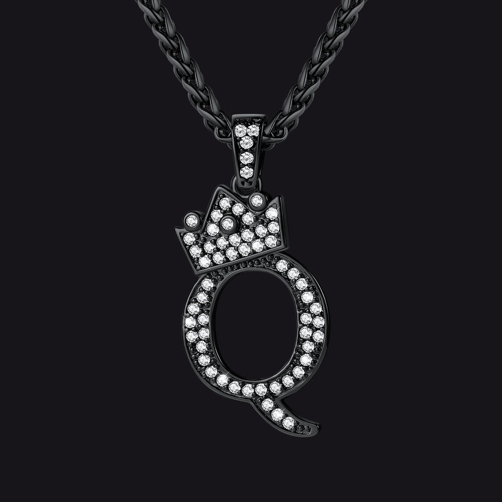 Sparkly Bling Crown Diamond Initial Letther Necklace for