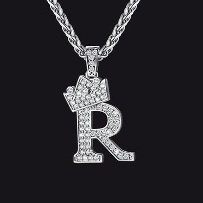 Sparkly Bling Crown Diamond Initial Letther Necklace for