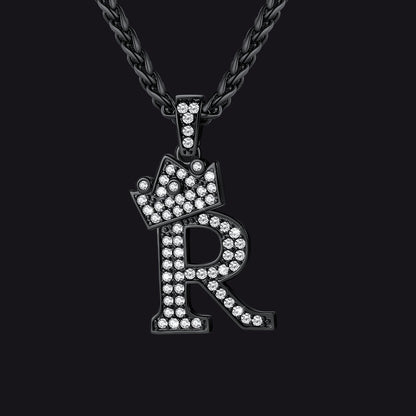 Sparkly Bling Crown Diamond Initial Letther Necklace for