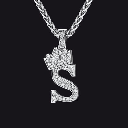 Sparkly Bling Crown Diamond Initial Letther Necklace for