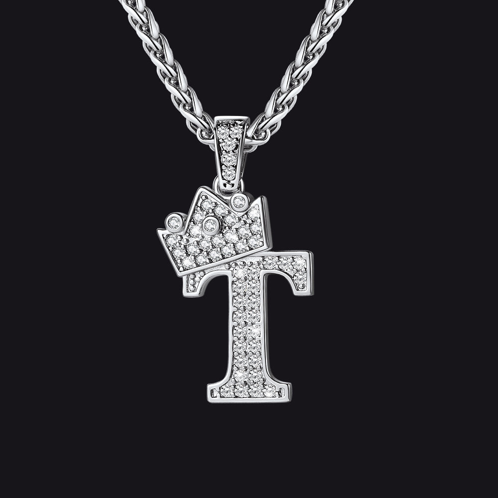 Sparkly Bling Crown Diamond Initial Letther Necklace for