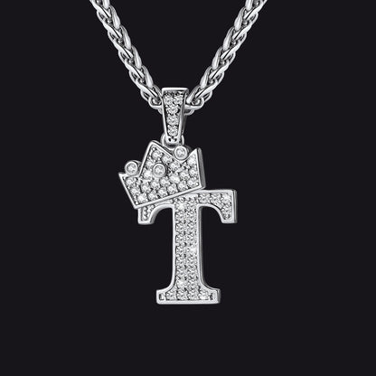 Sparkly Bling Crown Diamond Initial Letther Necklace for