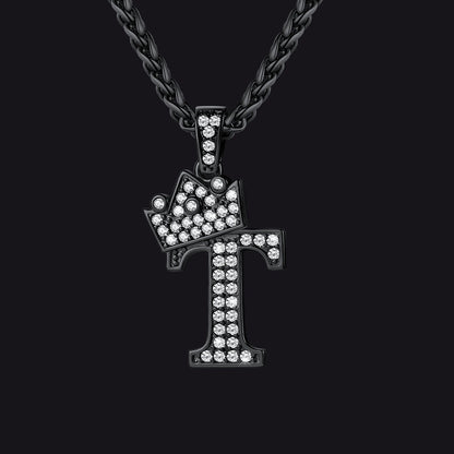 Sparkly Bling Crown Diamond Initial Letther Necklace for