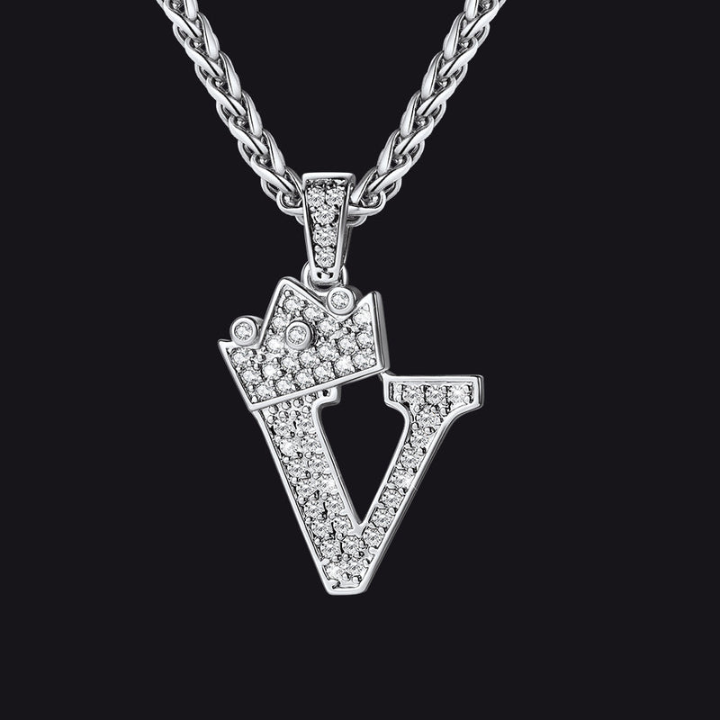 Sparkly Bling Crown Diamond Initial Letther Necklace for