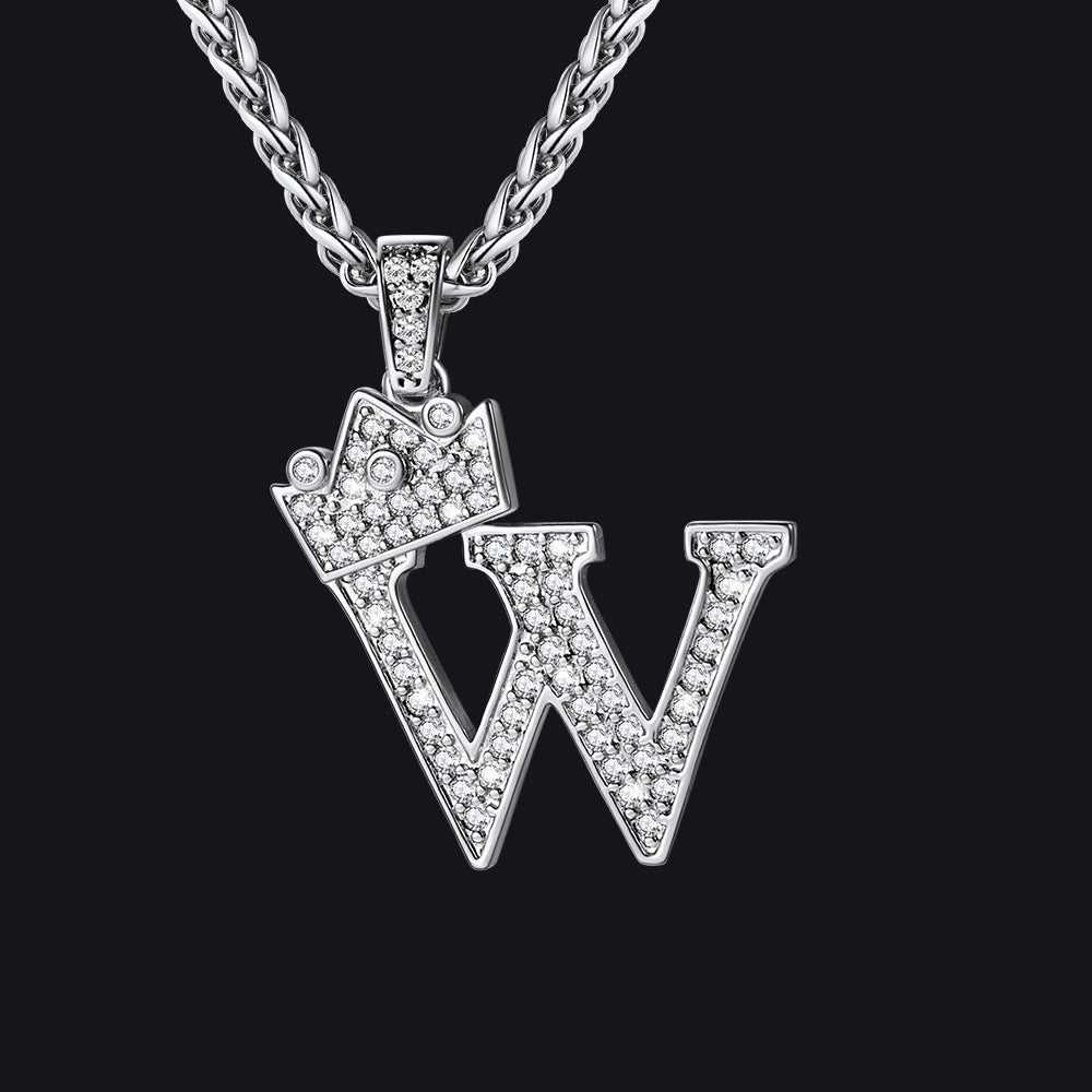 Sparkly Bling Crown Diamond Initial Letther Necklace for