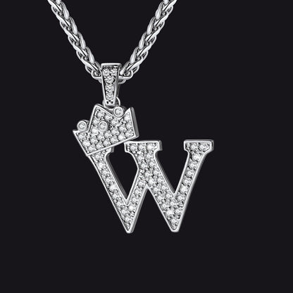 Sparkly Bling Crown Diamond Initial Letther Necklace for