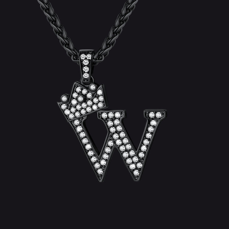 Sparkly Bling Crown Diamond Initial Letther Necklace for