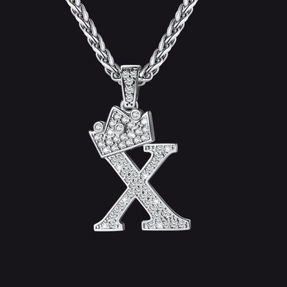 Sparkly Bling Crown Diamond Initial Letther Necklace for