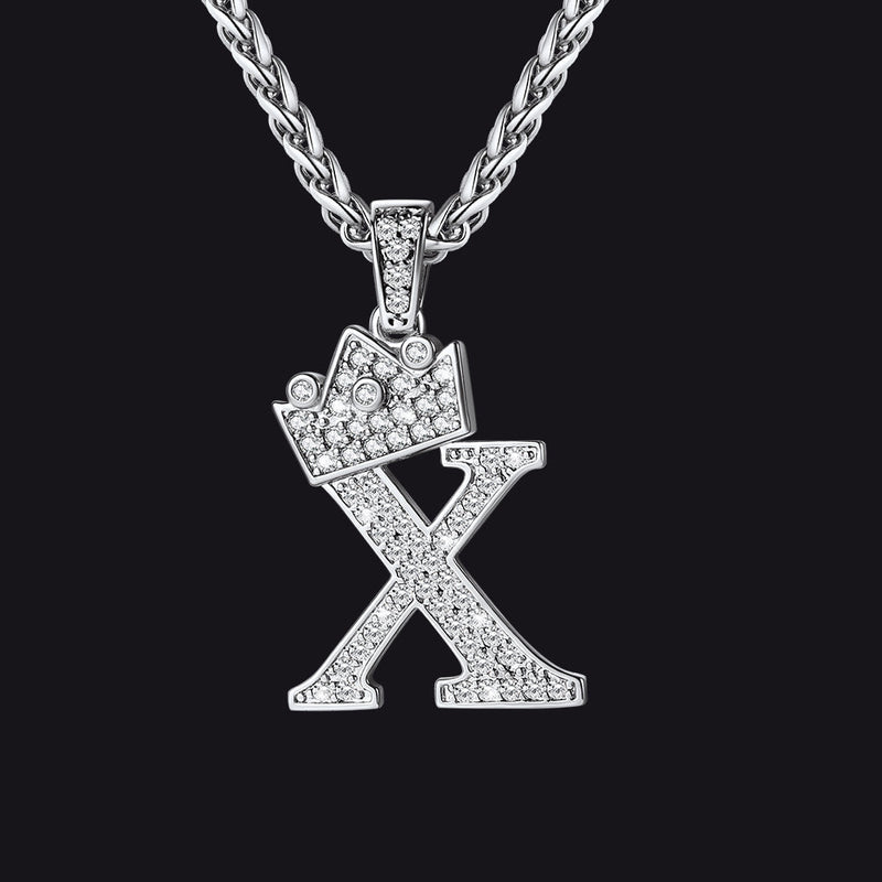 Sparkly Bling Crown Diamond Initial Letther Necklace for