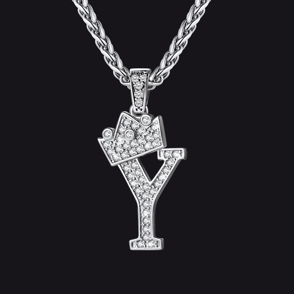 Sparkly Bling Crown Diamond Initial Letther Necklace for