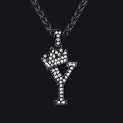 Sparkly Bling Crown Diamond Initial Letther Necklace for