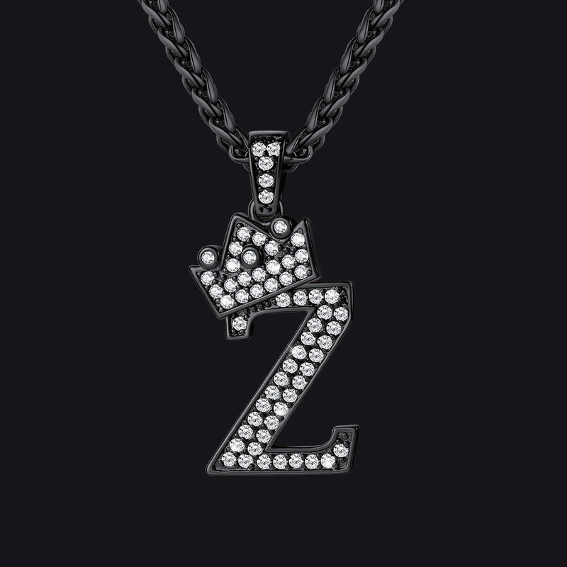 Sparkly Bling Crown Diamond Initial Letther Necklace for