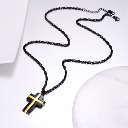 Stainless Steel Two Tone Cross Pendant Necklace for