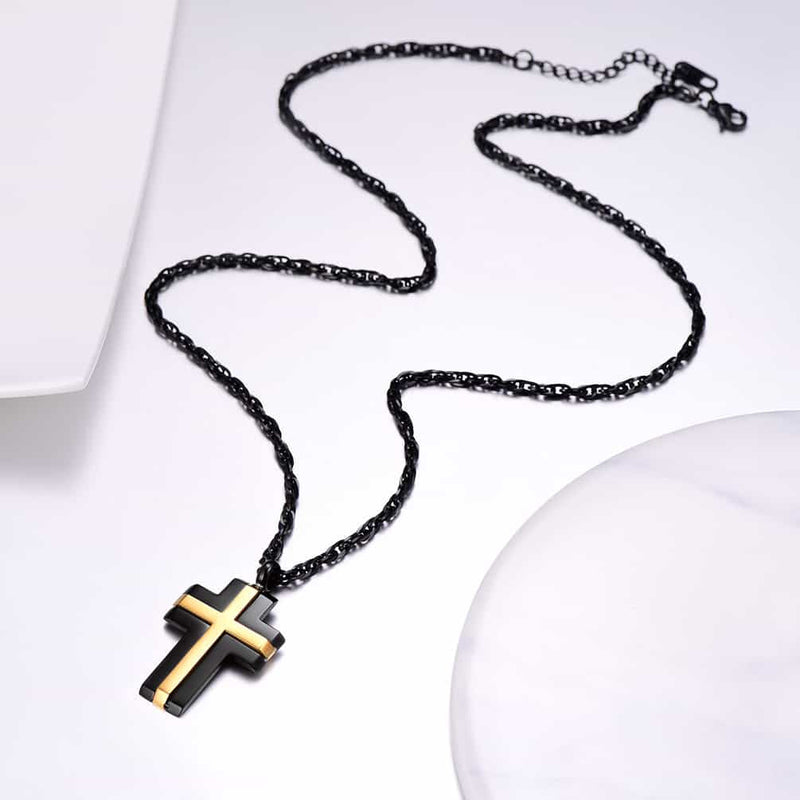 Stainless Steel Two Tone Cross Pendant Necklace for