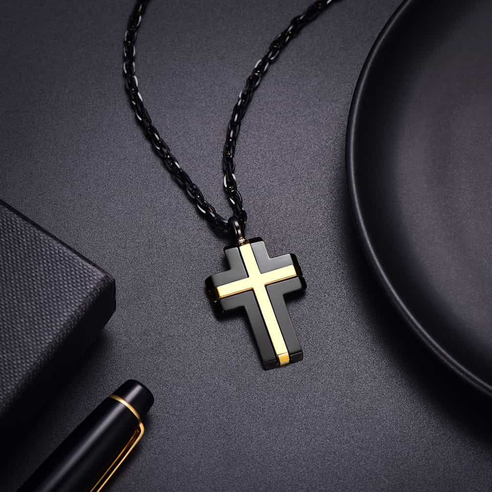 Stainless Steel Two Tone Cross Pendant Necklace for