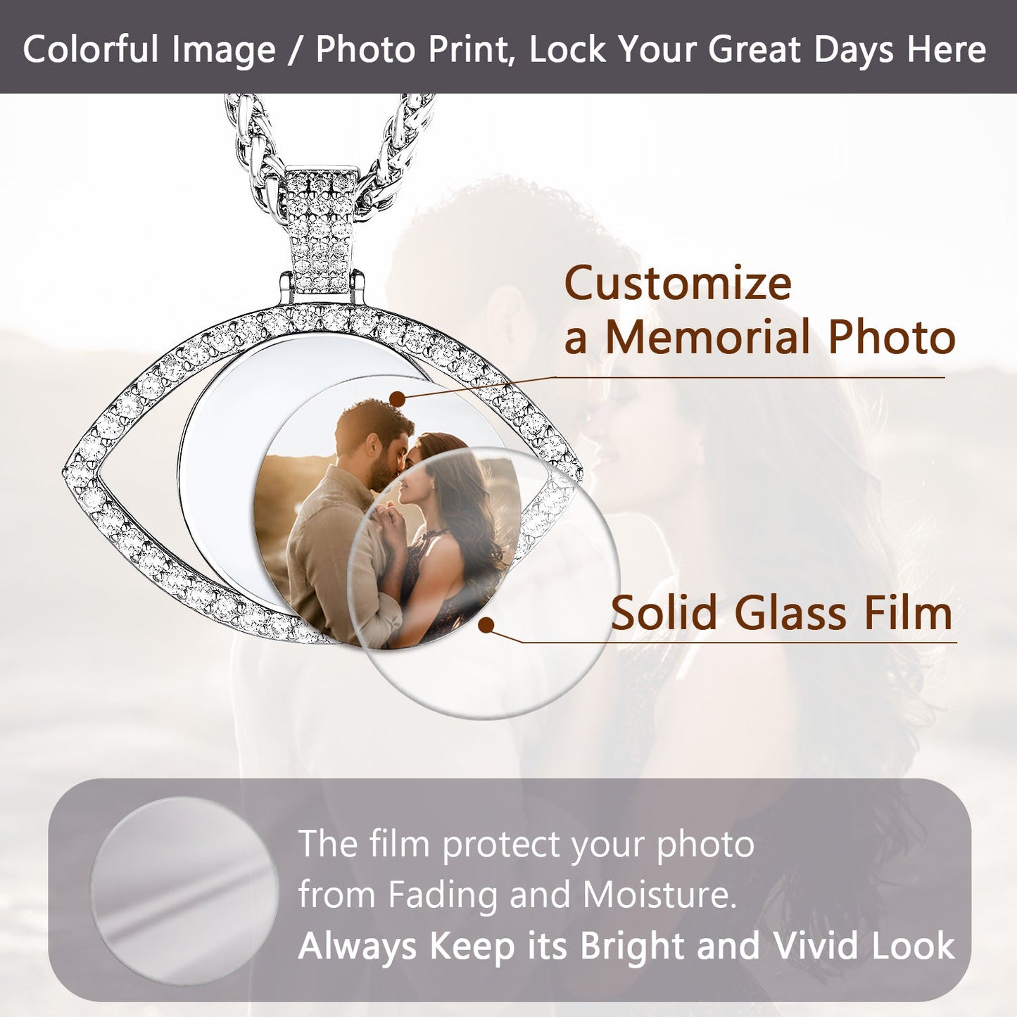 Personalized Cz Evil Eye Memorial Necklace With Picture for
