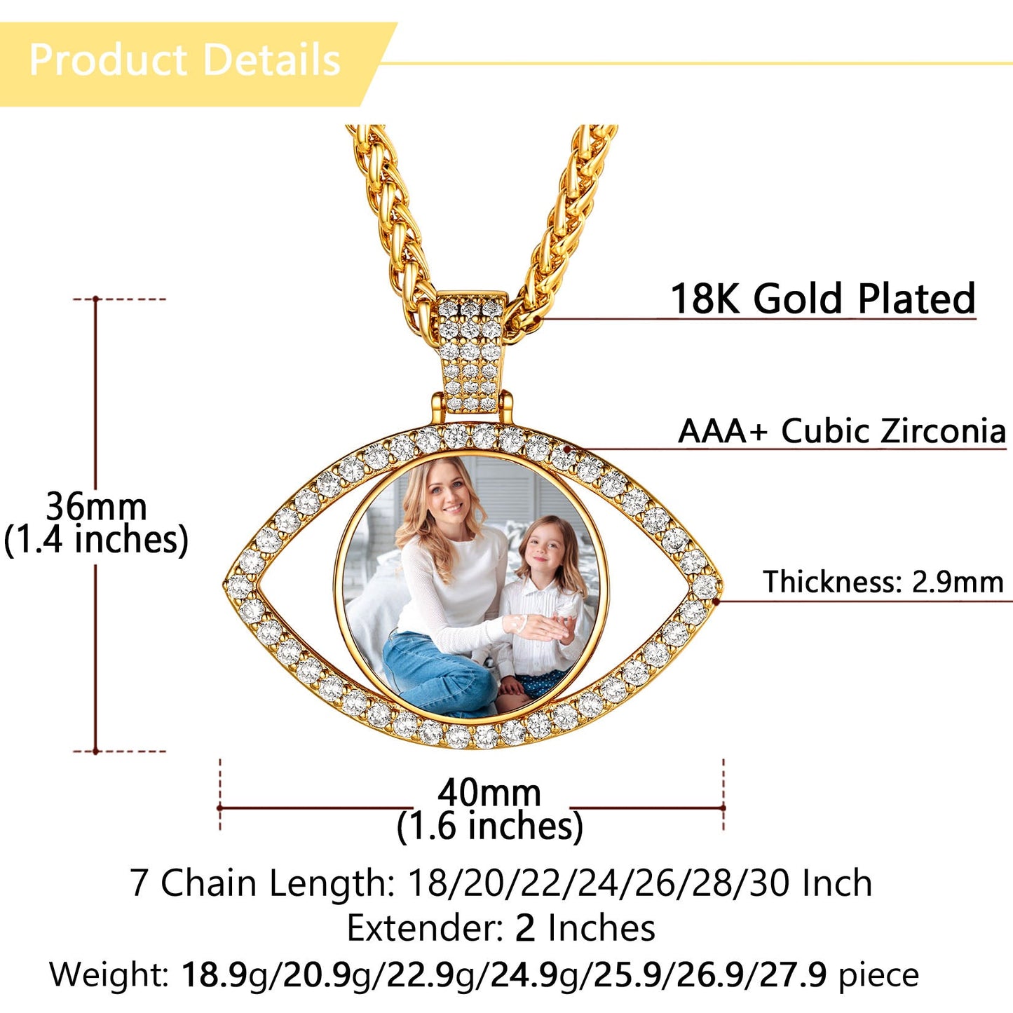 Personalized Cz Evil Eye Memorial Necklace With Picture for