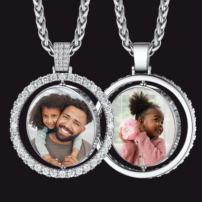 Personalized Memorial Double-side Picture Circle Chain Necklace for