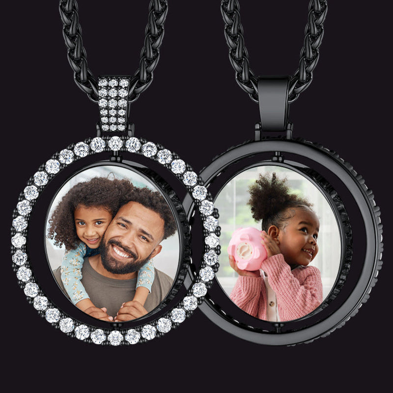 Personalized Memorial Double-side Picture Circle Chain Necklace for