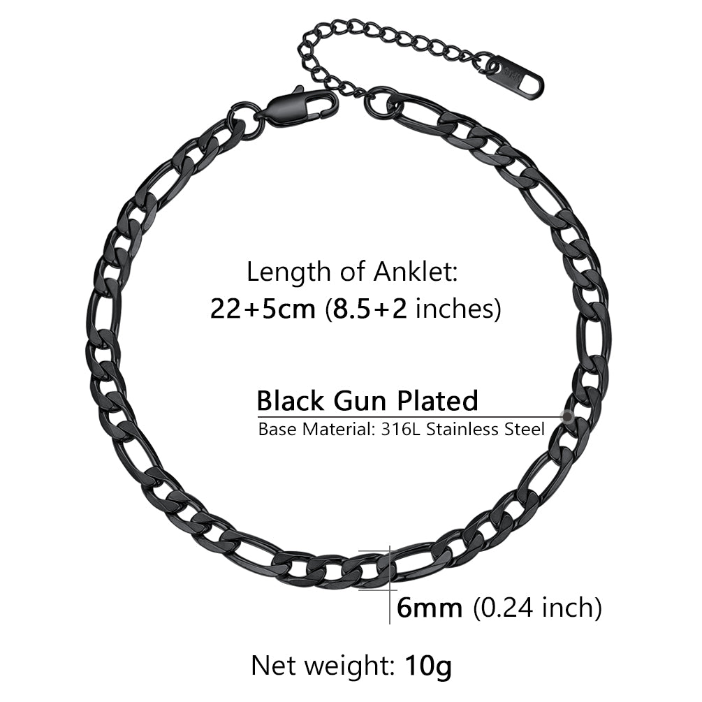6mm Figaro Chain Anklet Bracelet for