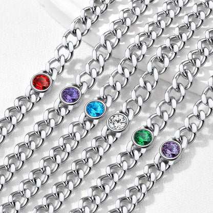 Personalized Birthstone Cuban Link Anklet for