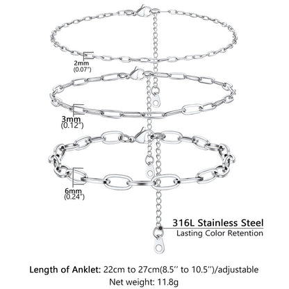 Paperclip Chain Anklet Bracelet for , 2/3/6mm Width