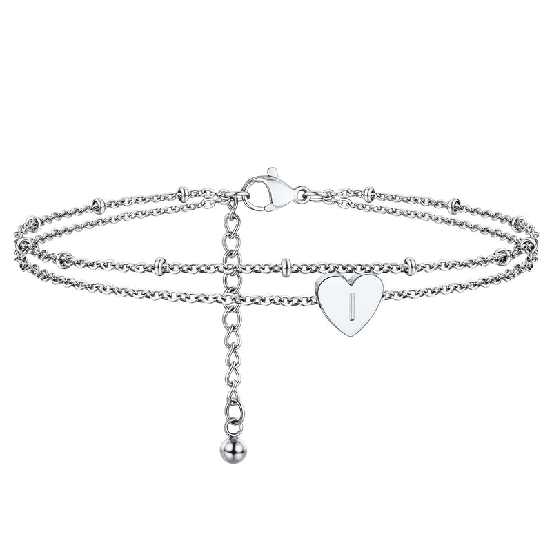 Initial Letter Heart Anklet Chain Layered Anklet for