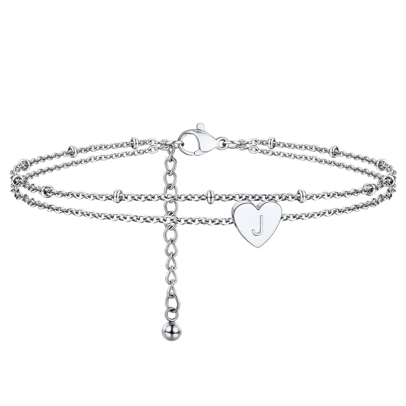 Initial Letter Heart Anklet Chain Layered Anklet for