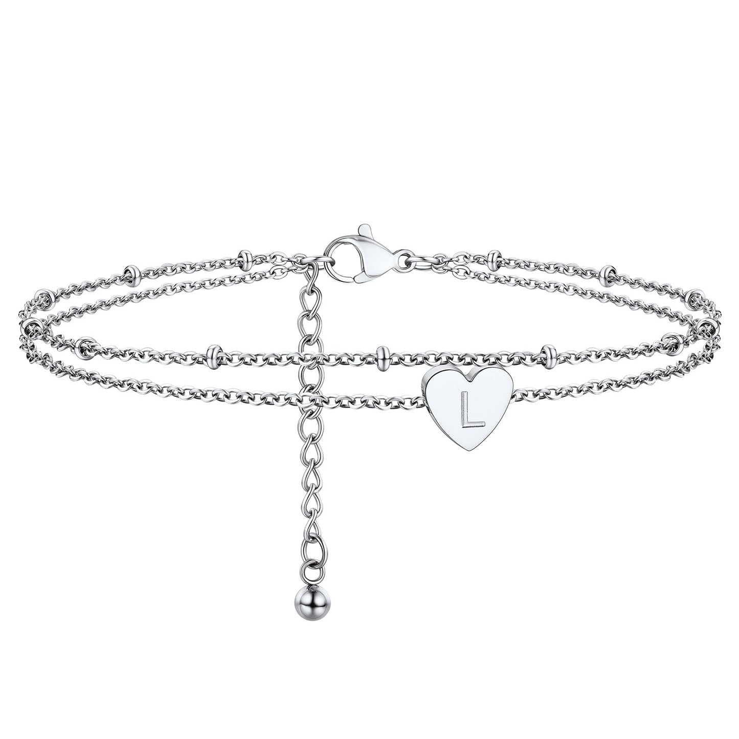 Initial Letter Heart Anklet Chain Layered Anklet for