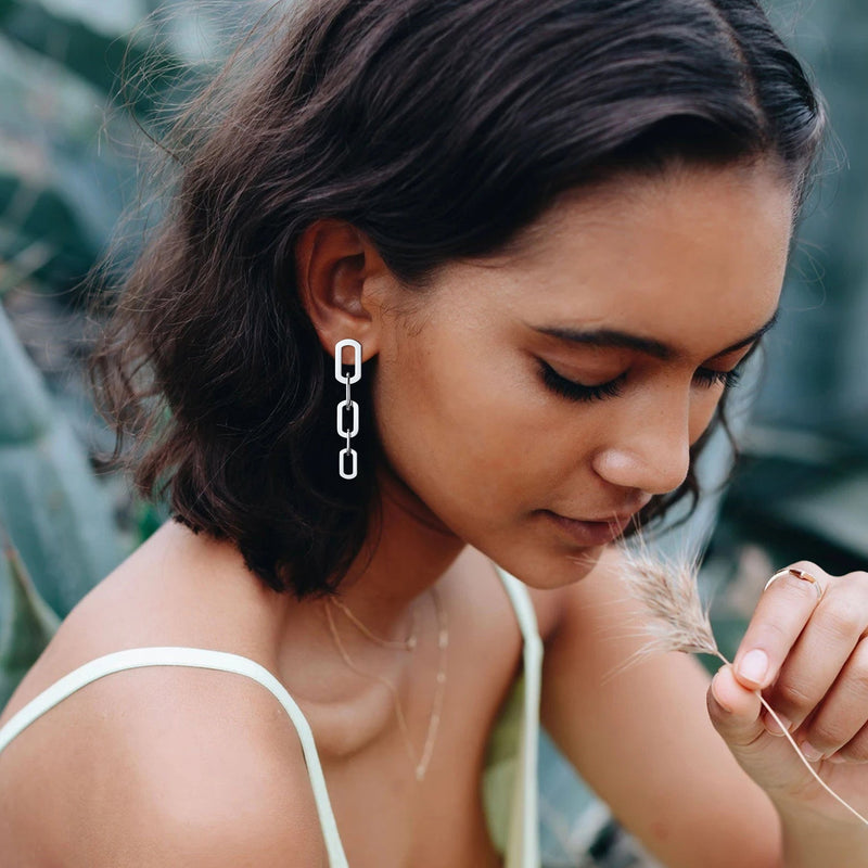 Street Style Long Cuban Link Chain Dangle Earring for Girl