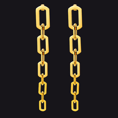 Street Style Long Cuban Link Chain Dangle Earring for Girl