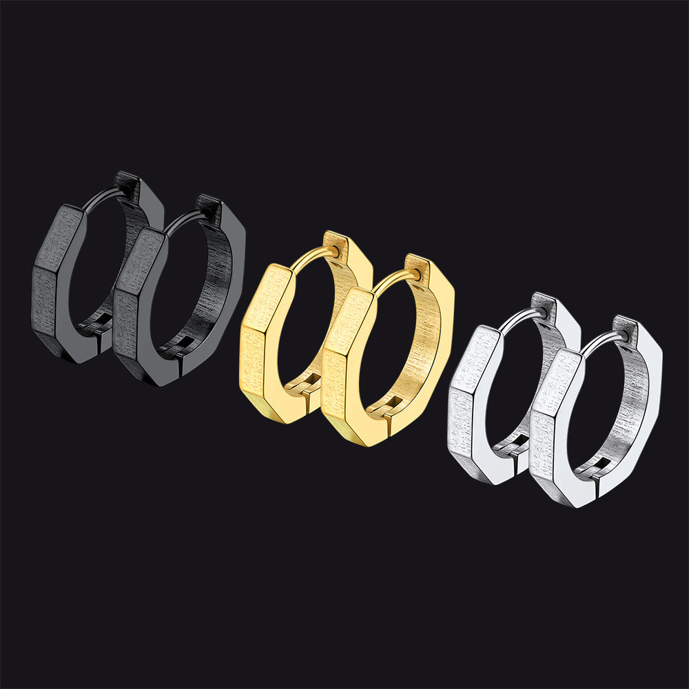 Punk Octagon Piercing Huggie Hoop Earrings Set for 3 Pairs