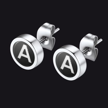 Personalized Black Enamel Initial Letter Stud Earrings for
