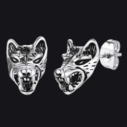 Viking Wolf Stud Earrings for