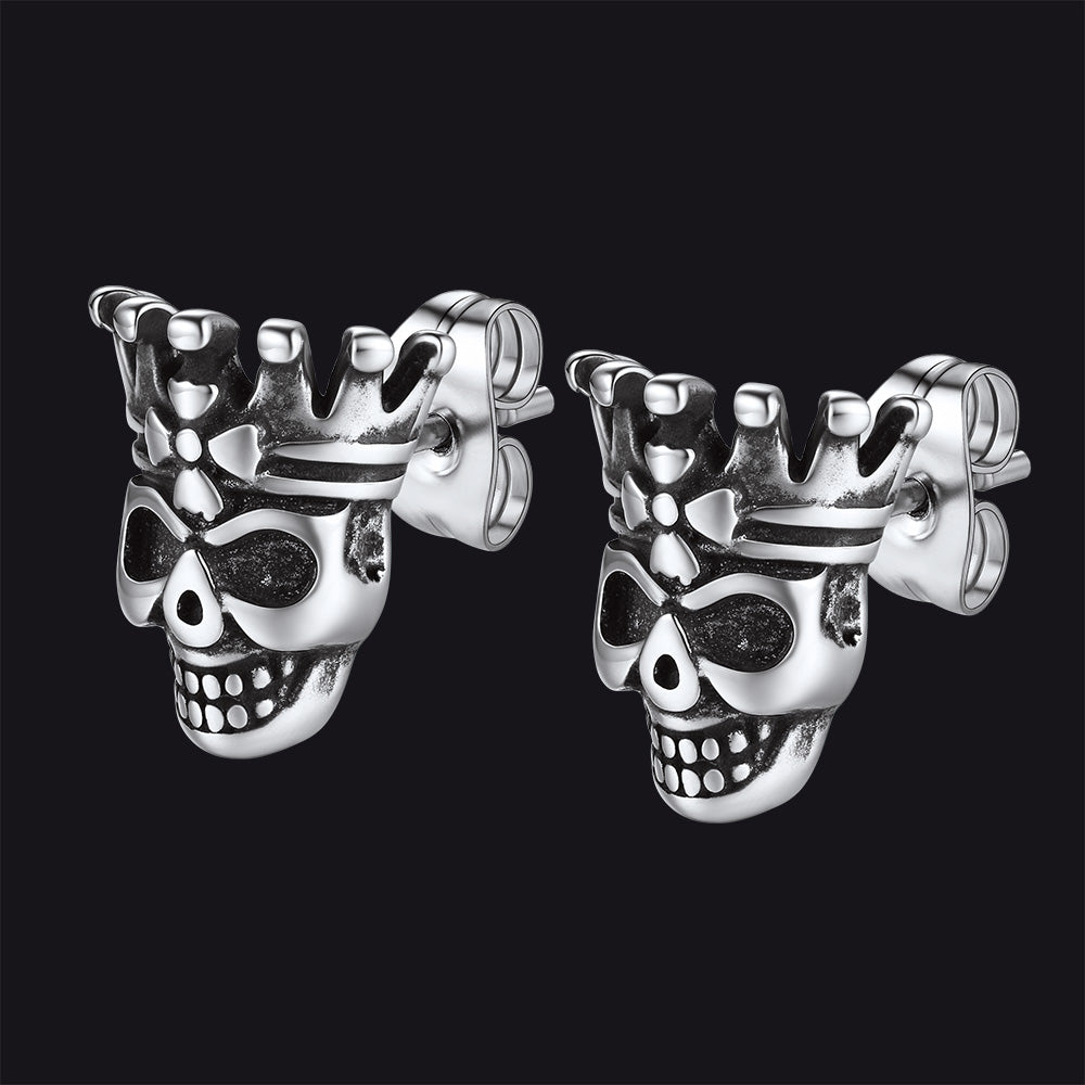 Punk Crown Skull Stud Earrings for Halloween Gift