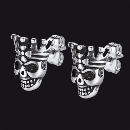 Punk Crown Skull Stud Earrings for Halloween Gift