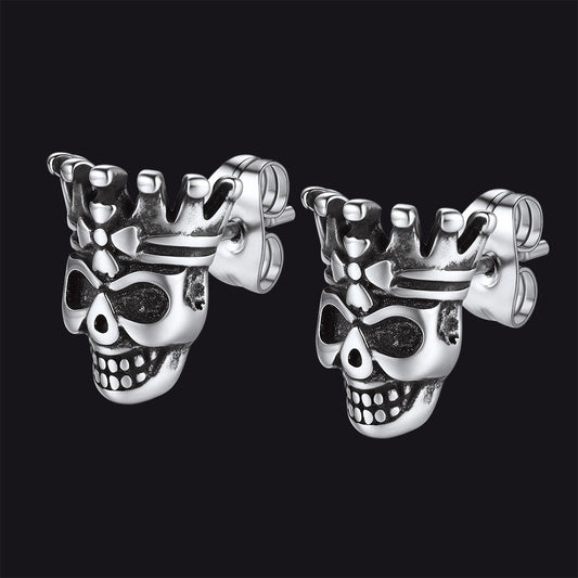 Punk Crown Skull Stud Earrings for Halloween Gift