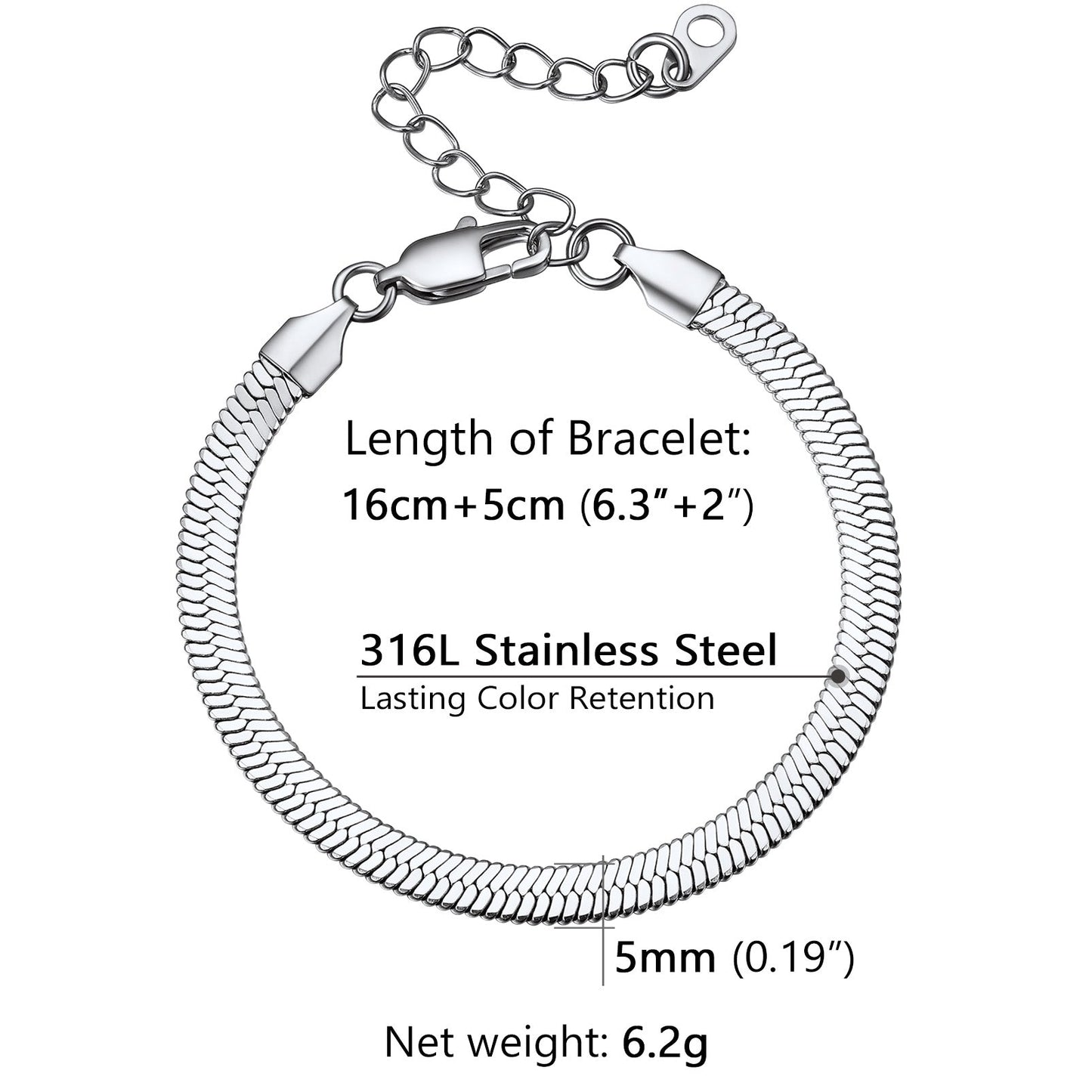 3mm/5mm Width Snake Chain Bracelet for